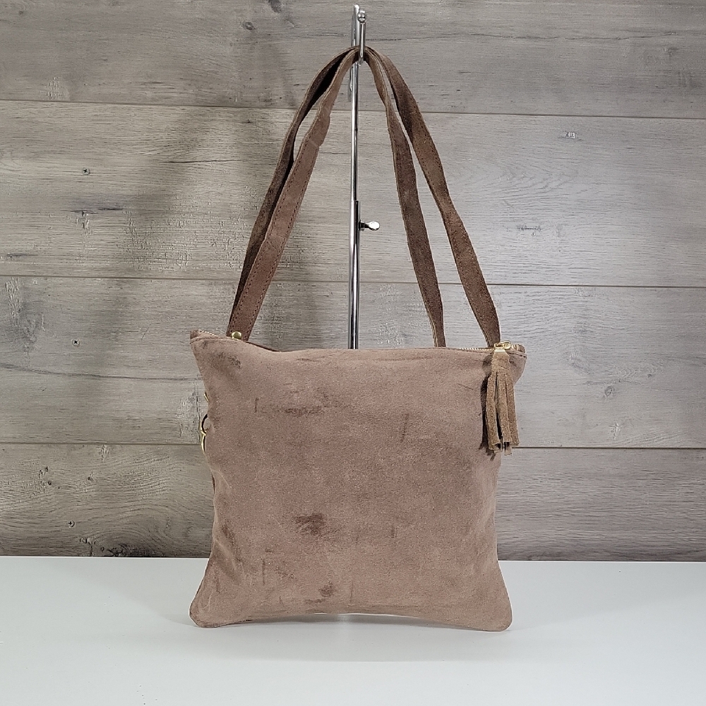 Parker Clay Light Brown Suede Tote Bag with Tassel